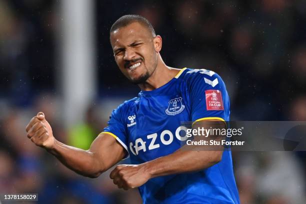 Jose Salomon Rondon of Everton celebrates after scoring their team's second goal during the Emirates FA Cup Fifth Round match between Everton and...
