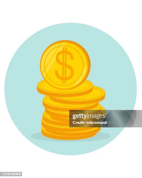 illustration of a coin icon with a dollar sign on it. - coin icon stock pictures, royalty-free photos & images