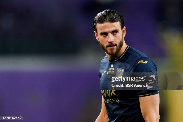 Wesley Hoedt of RSC Anderlecht during the Croky Cup Semi Final match between RSC Anderlecht and KAS Eupen at Lotto Park on March 3, 2022 in Brussel,...