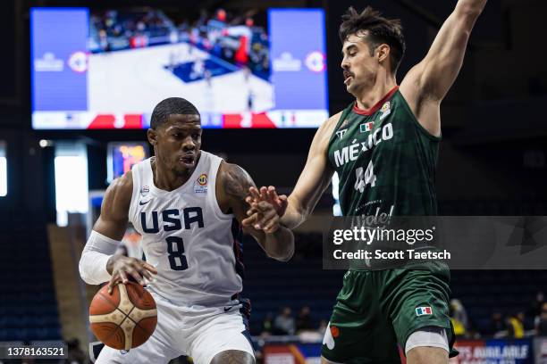 Joe Johnson of Team USA drives to the basket against Daniel Amigo of Mexico during the first half of the FIBA Basketball World Cup 2023 Qualifier...