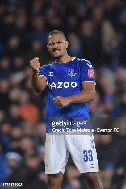 Salomon Rondon of Everton celebrates his second goal during the Emirates FA Cup Fifth Round match between Everton and Boreham Wood at Goodison Park...