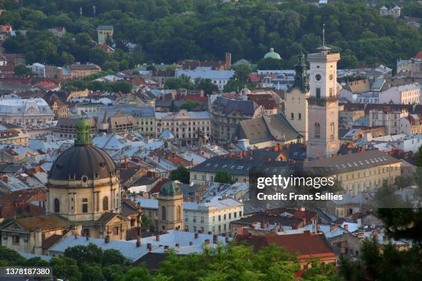 view on the old city of lviv, ukraine (unesco world heritage) - lviv stock pictures, royalty-free photos & images