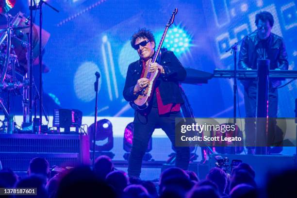 Neal Schon of Journey performs at Little Caesars Arena on March 02, 2022 in Detroit, Michigan.