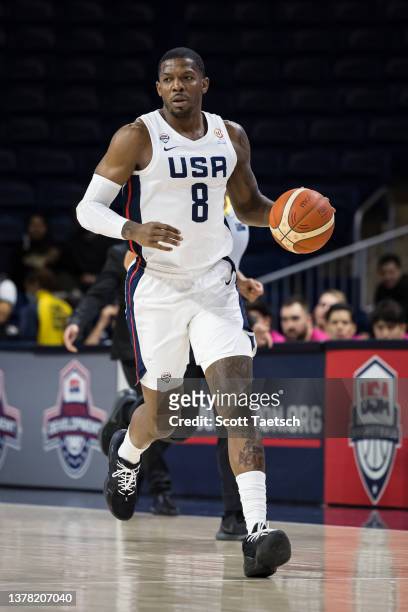 Joe Johnson of Team USA brings the ball up court against Mexico during the first half of the FIBA Basketball World Cup 2023 Qualifier game at...