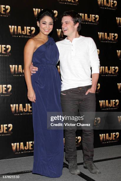 Actors Vanessa Hudgens and Josh Hutcherson attend the "Journey 2: The Mysterious Island" Mexico City photocall at Hotel St. Regis on January 27, 2012...