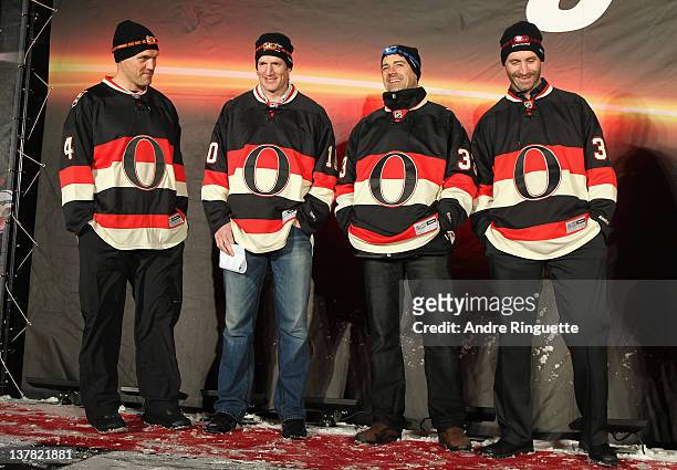 Ottawa Senators alumni Mike Dagenais, Shean Donovan, Jason York and Jason Smith attend the Energizer Night Skate as part of the 2012 NHL All-Star...