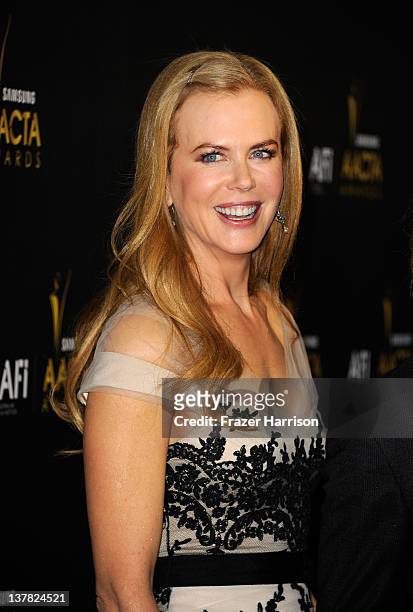 Actress Nicole Kidman arrives at the Australian Academy Of Cinema And Television Arts' 1st Annual Awards at Soho House on January 27, 2012 in West...