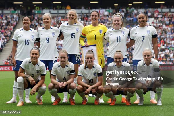 England Squad before the start of a Women's international friendly match at Stadium MK, Bletchley. Picture date: Saturday July 1, 2023.