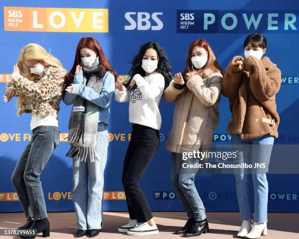 Apink is seen at SBS Mokdong on February 17, 2022 in Seoul, South Korea.