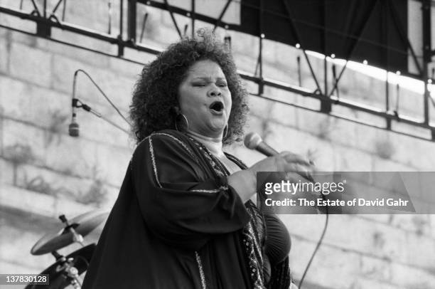 Blues singer Etta James performs at the Newport Jazz Festival in August 1991 in Newport, Rhode Island.