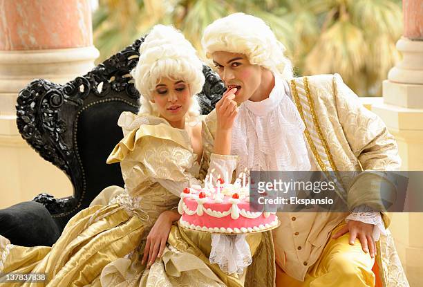 happy aristocratic birthday with tempting cake - king royal person stock pictures, royalty-free photos & images