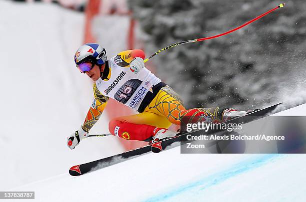 Eric Guay of Canada takes 2nd place during the Audi FIS Alpine Ski World Cup Men's Downhill on January 28, 2012 in Garmisch-Partenkirchen, Germany.