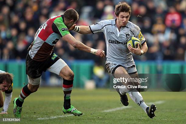 Alex Lewington of Leicester Tigers in action during the LV= Cup match between Harlequins and Leicester Tigers at Twickenham Stoop on January 28, 2012...