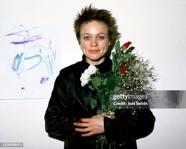 American avant-garde artist, composer, musician, and film director Laurie Anderson, poses for a portrait on May 5, 1982 at the Kabuki Theater in San...