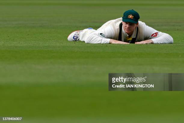 Australia's Steven Smith in the field on day four of the second Ashes cricket Test match between England and Australia at Lord's cricket ground in...