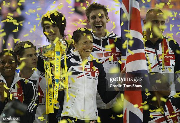 Helen Clitheroe of GB poses with the trophy during the AVIVA International match at Kelvin Hall on January 28, 2012 in Glasgow, Scotland.