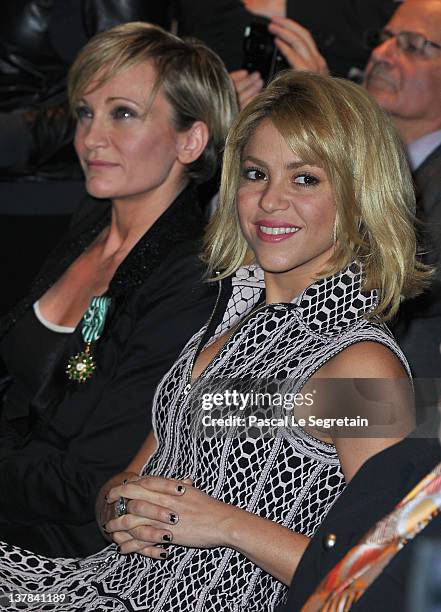 Patricia Kaas and Shakira are seen at Hotel Majestic on January 28, 2012 in Cannes, France.