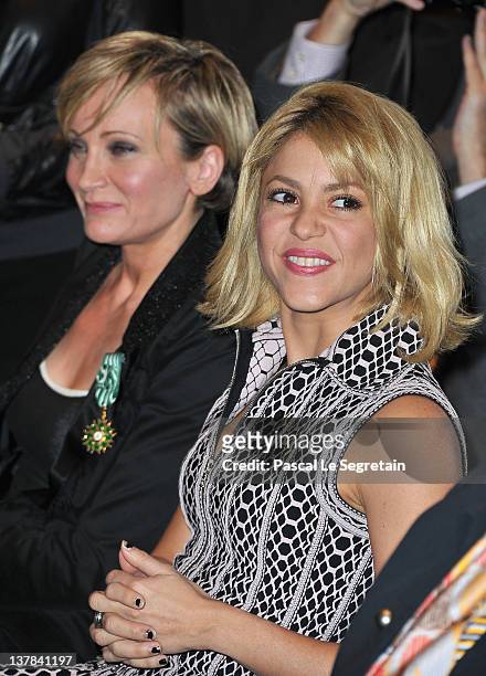 Patricia Kaas and Shakira are seen at Hotel Majestic on January 28, 2012 in Cannes, France.
