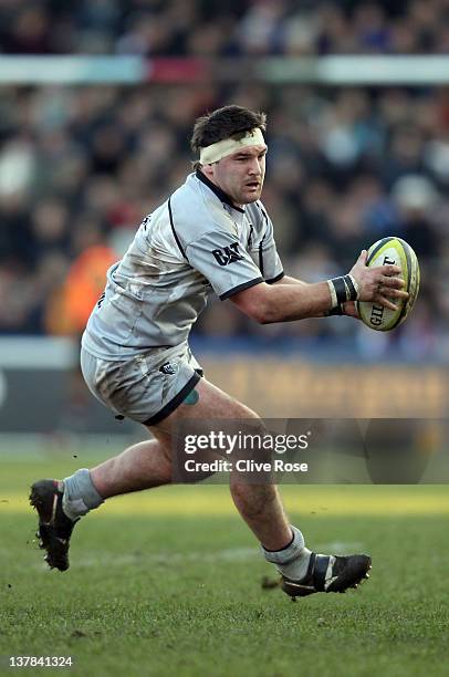 Jimmy Stevens of Leicester Tigers in action during the LV= Cup match between Harlequins and Leicester Tigers at Twickenham Stoop on January 28, 2012...