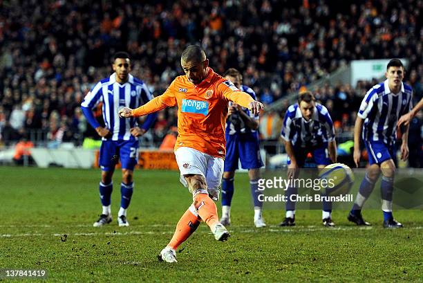 Kevin Phillips of Blackpool scores the equaliser from the penalty during the Budweiser sponsored FA Cup Fourth Round match between Blackpool and...