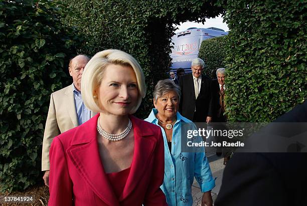 Callista Gingrich arrives with her husband Republican presidential candidate, former Speaker of the House Newt Gingrich for a Martin County Lincoln...