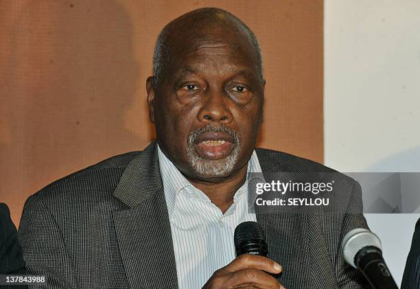 Amath Dansokho, one of the leaders of the opposition "Mouvement du 23 Juin" , speaks during a press conference, after a meeting by several of the...