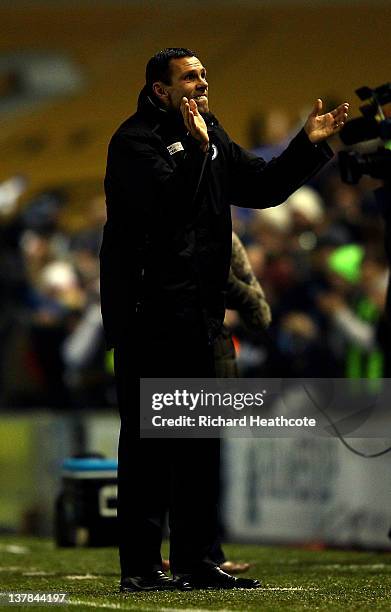 Gus Poyet the Brighton manager celebrates following his team's 1-0 victory during the FA Cup fourth round match between Brighton and Hove Albion and...