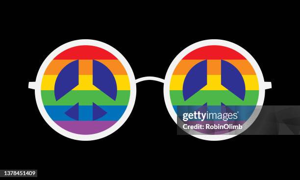 rainbow peace sign eyeglasses - hippy stock illustrations