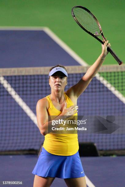 Elina Svitolina of Ukraine celebrates during a match between Elina Svitolina of Ukraine and Viktoriya Tomova of Bulgaria as part of Day 6 of the GNP...