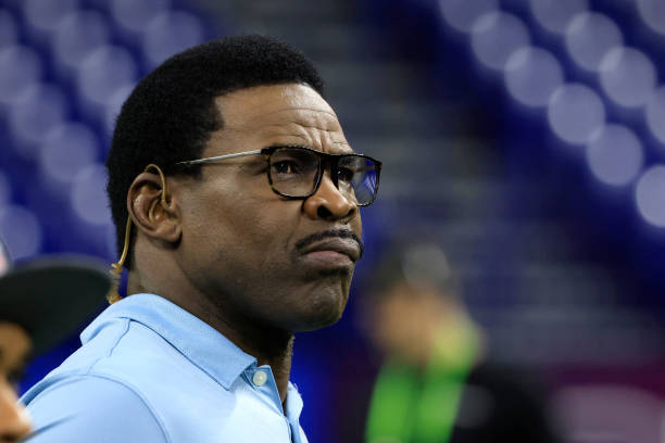 Michael Irvin of NFL Network looks on during the NFL Combine at Lucas Oil Stadium on March 03, 2022 in Indianapolis, Indiana.