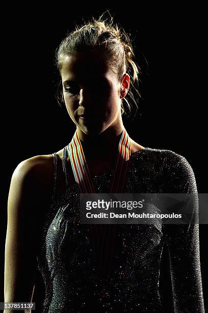 Carolina Kostner of Italy poses after winning the Gold medal in the Ladies Free Skating during the ISU European Figure Skating Championships at...