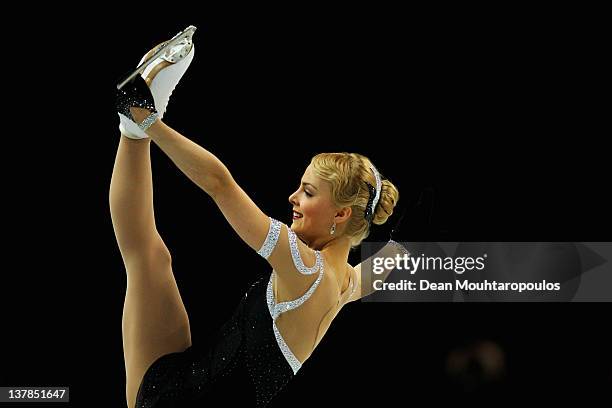 Kiira Korpi of Finland in action on the way to winning the Silver medal in the Ladies Free Skating during the ISU European Figure Skating...