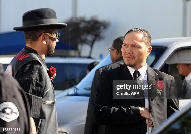 Donto James attends his mother, Etta James, funeral in Gardena, California, on January 28, 2012. AFP PHOTO/VALERIE MACON