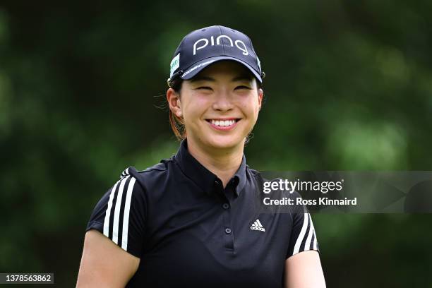 Hinako Shibuno of Japan reacts as she walks off the fourteenth tee during the Second Round of the HSBC Women's World Championship at Sentosa Golf...