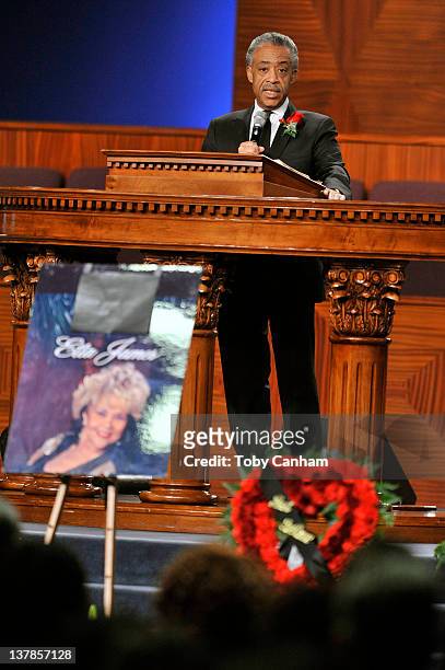Rev Al Sharpton officiates at the funeral of singer Etta James in the City Of Refuge Church on January 28, 2012 in Gardena, California.
