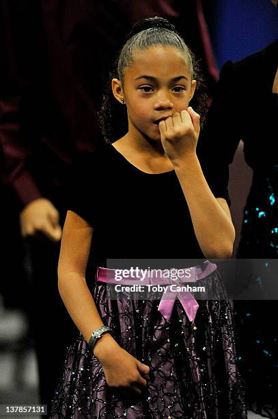 Donaka Etta James arrives for the funeral of her grandmother the singer Etta James in the City Of Refuge Church on January 28, 2012 in Gardena,...