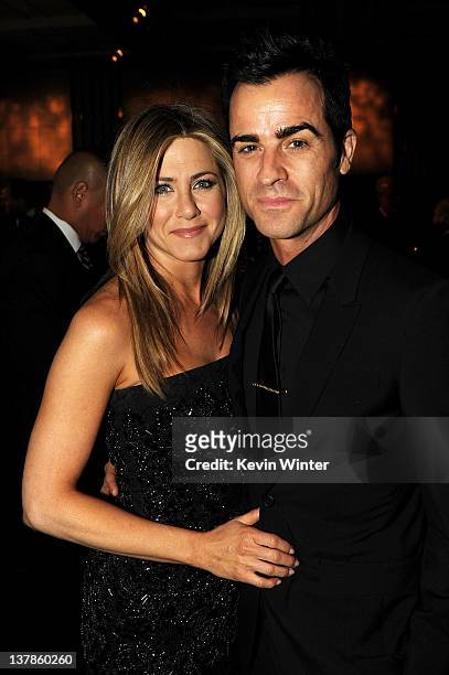 Actress-director Jennifer Aniston and actor-director Justin Theroux attend the 64th Annual Directors Guild Of America Awards cocktail reception held...