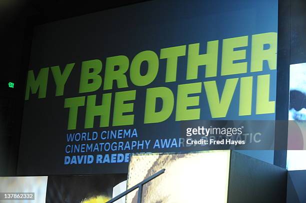 Cinematographer David Raedeker accepts World Cinema Cinematography : Dramatic Award for "My Brother The Devil" at the Awards Night Ceremony during...