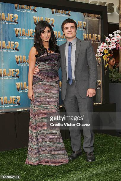 Actress Vanessa Hudgens and actor Josh Hutcherson attend the "Journey 2: The Mysterious Island" Mexico City red carpet event at Cinemark Reforma 222...