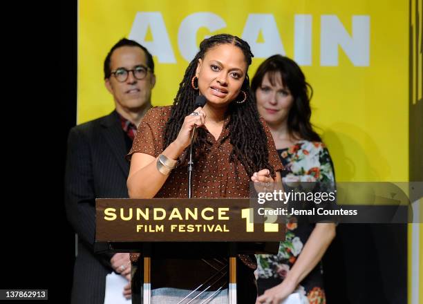 Winner of The Directing Award: Dramatic, Ava DuVernay speaks onstage at the Awards Night Ceremony during the 2012 Sundance Film Festival at the Basin...