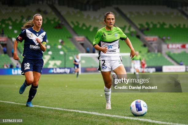 Emma Ilijoski of Canberra United in action during the round 14 A-League Women's match between Melbourne Victory and Canberra United at AAMI Park, on...