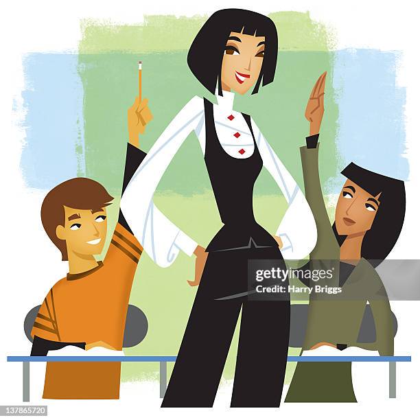 teacher with students - tween boy stock illustrations