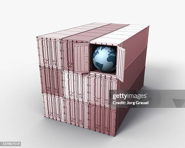 a globe inside a shipping container - freight transportation stock illustrations