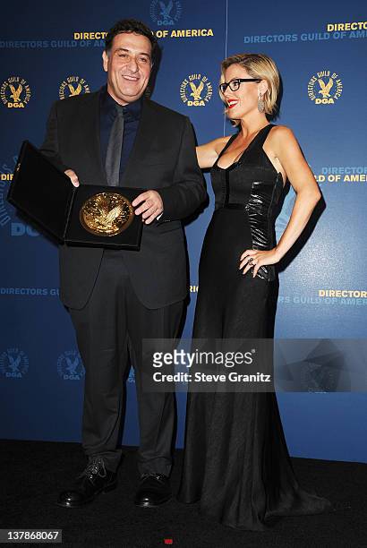 Director Noam Murro and actress Kathleen Robertson pose in the press room during the 64th Annual Directors Guild Of America Awards at the Grand...