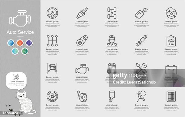 auto service line icons content infographic - piston stock illustrations