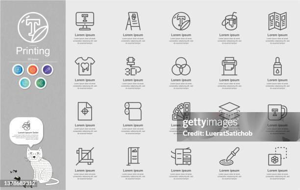 printing line icons content infographic - printout stock illustrations