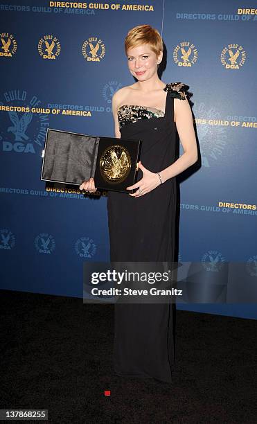 Actress Michelle Williams poses in the press room during the 64th Annual Directors Guild Of America Awards at the Grand Ballroom at Hollywood &...