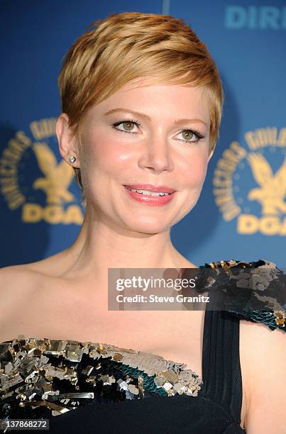 Actress Michelle Williams poses in the press room during the 64th Annual Directors Guild Of America Awards at the Grand Ballroom at Hollywood &...