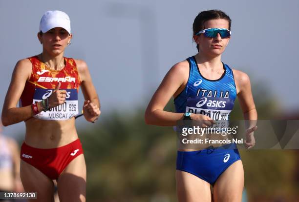 Vittoria Di Dato of Italy and Lucia Redondo of Spain compete in the Women's 10km Race Walk during the World Athletics Race Walking Team Championships...
