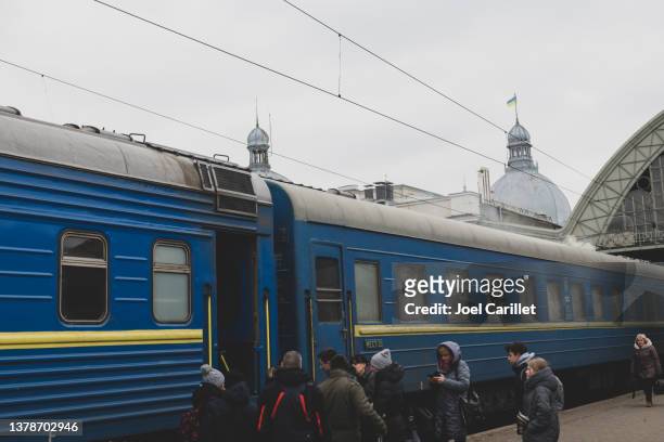 train station in lviv, ukraine - train ukraine stock pictures, royalty-free photos & images